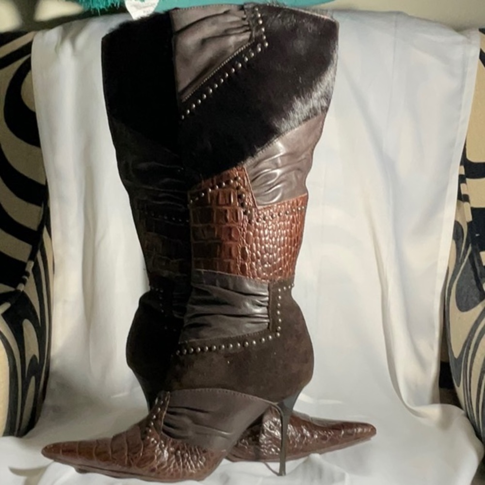 Aldo Brown Multi Textured Heeled Boot